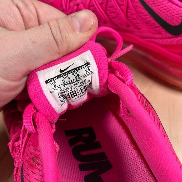 Nike Air Max 2015 Women’s Size 8 Triple Hot Pink Athletic Running Shoes Swoosh - Picture 8 of 8